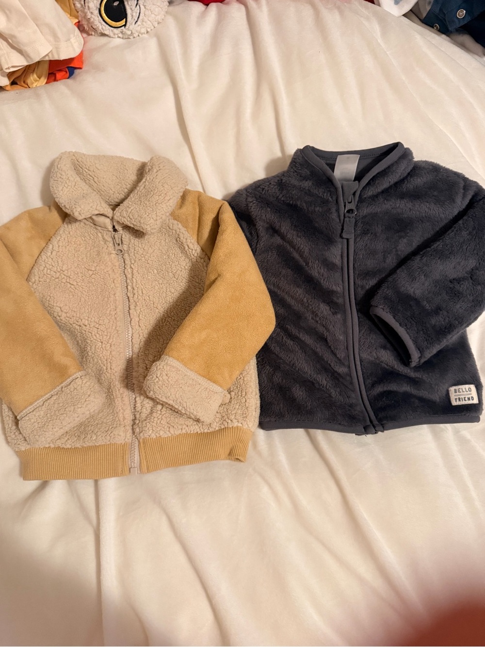 OshKosh B'gosh Kids Plush Zip-Up Jackets in Beige & Charcoal